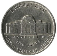 Джефферсон. Монтичелло. Монета 5 центов 1964г. (Филадельфия),CША. 