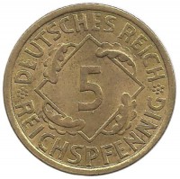 Монета 5 рейхспфеннигов.  1936 (А) год, Веймарская республика.