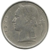 Монета 1 франк.  1973 год, Бельгия.  (Belgique)