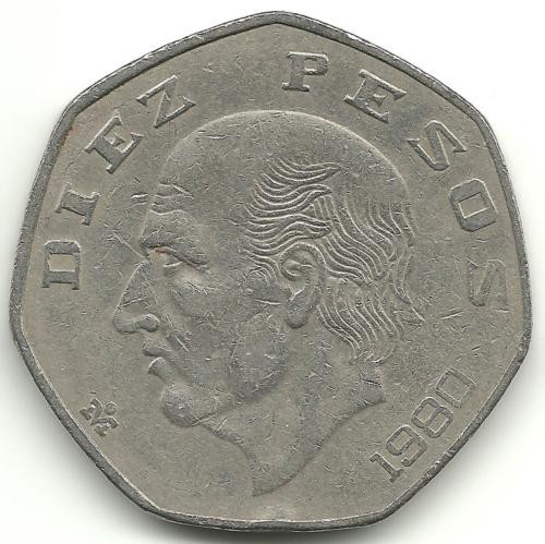 Мигель Идальго. Монета 10 песо. 1980 год, Мексика.