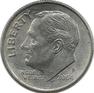 Франклин Д. Рузвельт. Монета 10 центов 2004г. (P.), CША. 