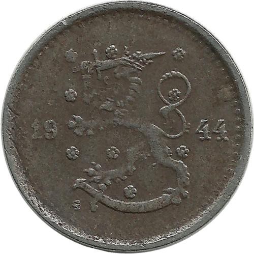 Монета 50 пенни.1944 год, Финляндия.( Железо ,серый цвет ). 