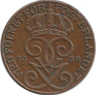 Монета 1 эре.1936 год, Швеция. (короткая "6" ).