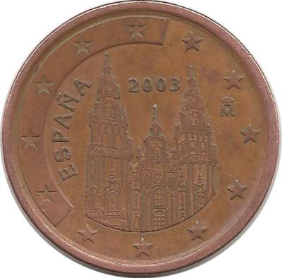 Монета 5 центов 2003 год, собор Святого Иакова. Испания.   