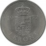 Монета 1 крона. 1977 год, Дания. UNC.  