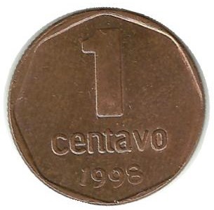 Монета 1 сентаво 1998г. Аргентина(UNC),  (круглая форма, рубчатый гурт)
