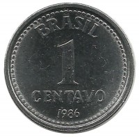 Монета 1 сентаво. 1986 год, Бразилия. UNC.