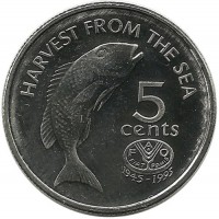 50 лет ФАО. Монета 5 центов. 1995 год, FAO. Фиджи.UNC. 