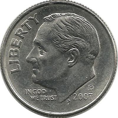 Франклин Д. Рузвельт. Монета 10 центов 2007г. (P.), CША. 