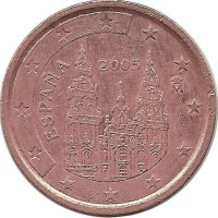 Испания. Кафедральный собор Сантьяго-де-Компостелла. Монета 2 цента 2005 год.