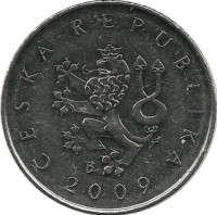 Монета 1 крона. 2009 год, Чехия. UNC.