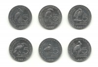 Бурунди - набор 6 монет. 5 франков ,  2014 год . Птицы. UNC.