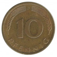 Монета 10 пфеннигов. 1994 год (J), ФРГ. (Дубовые листья)