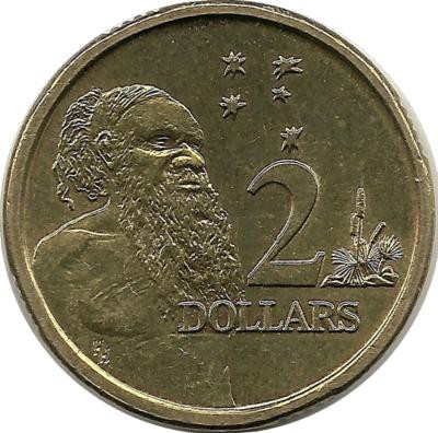 Старейшина аборигенов. Монета 2 доллара. 1988 год, Австралия.