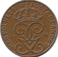 Монета 1 эре.1941 год, Швеция.