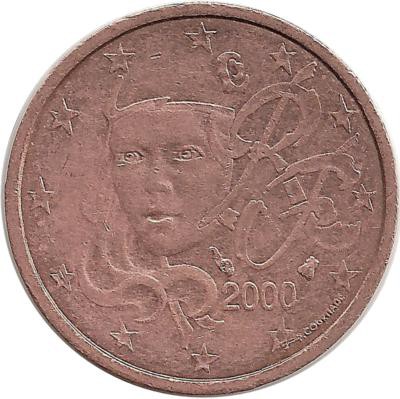 ​Франция. Монета 2 цента. 2000 год.