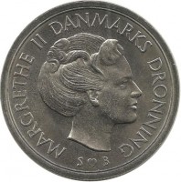 Монета 5 крон. 1977 год, Дания. UNC.  