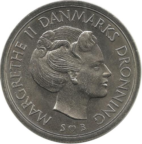 Монета 5 крон. 1977 год, Дания. UNC.  