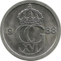 Монета 10 эре. 1988 год, Швеция. (D).