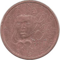 Франция. Монета 2 цента. 2008 год.
