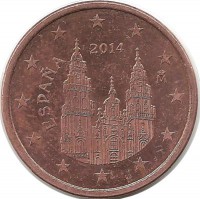 Монета 5 центов 2014 год, собор Святого Иакова. Испания.  