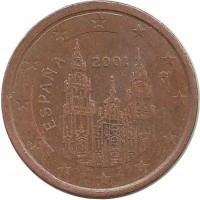 Испания. Кафедральный собор Сантьяго-де-Компостелла. Монета 2 цента 2001 год.  