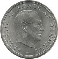 Монета 5 крон. 1972 год, Дания. UNC.  