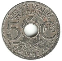 5 сантимов.  1935 год, Франция.