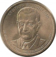 Линдон Джонсон (1963–1969), 36-й президент США. Монетный двор (P). 1 доллар, 2015 год, США. UNC.