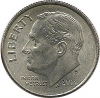 Франклин Д. Рузвельт. Монета 10 центов 2014г. (P.), CША. 