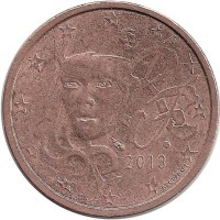 Франция. Монета 2 цента. 2013 год.