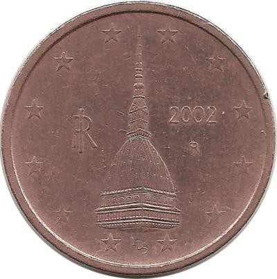 ​Италия. Башня Моле Антонеллиана в Турине. ​Монета 2 цента, 2002 год.