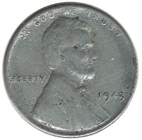 Линкольн. 1 цент 1943г.  (Филадельфия) , CША.