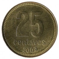 Монета 25 сентаво 2009г. Аргентина(UNC) Ратуша Буэнос-Айреса.