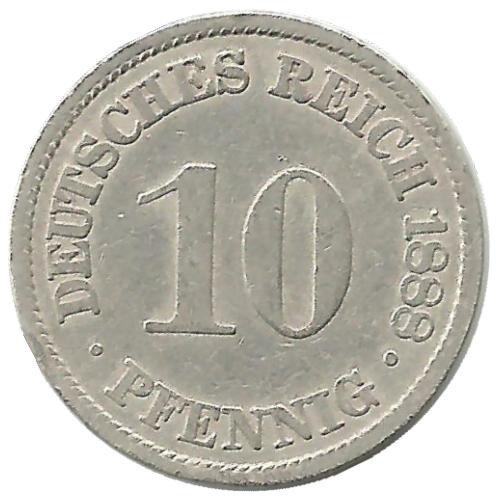 Монета 10 пфеннигов.  1888 год (А) ,  Германская империя.