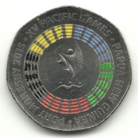15-е Тихоокеанские игры (Порт-Морсби 2015).  Монета 50 тойа, 2015 год, Папуа-Новая Гвинея.  Монета с цветной эмалью. UNC.