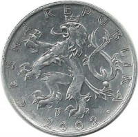 Монета 50 геллеров. 2002 год, Чехия.
