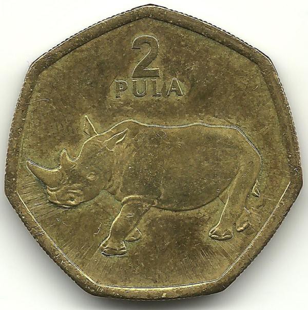Носорог. Монета 2 пулы . 2004 год, Ботсвана. UNC.