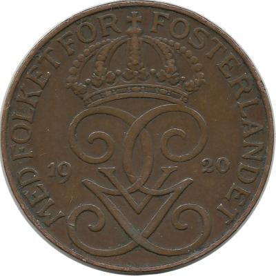 Монета 5 эре.1920 год, Швеция.