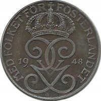 Монета 1 эре.1948 год, Швеция. (Железо).