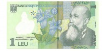 Румыния.  Полимерная банкнота 1 лея. 2005 год. UNC. 
