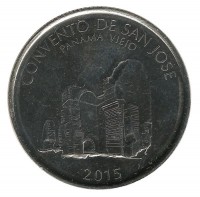 Монета  1/2 бальбоа 2015 год . Панама . Руины монастыря Сан-Хосе (Панама-Вьехо). UNC.