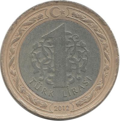 Монета 1 лира 2012 год. Турция.