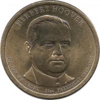 Герберт Гувер (1929–1933), 31-президент США , 1 доллар , 2014г. Монетный двор (D).