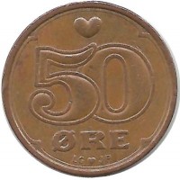 Дания. Монета 50 эре. 1994 год.