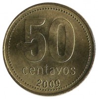 Монета 50 сентаво 2009г. Аргентина(UNC) .  Изображён Дом Независимости, расположенный в городе Тукуман.