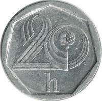 Монета 20 геллеров. 1995 год, Чехия.