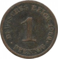 Монета 1 пфенниг 1900 год (J), Германская империя.