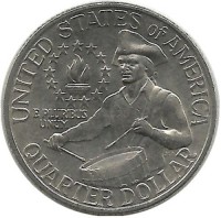 200-летие принятия декларации независимости США. Барабанщик.  Монета 25 центов (квотер), 1976 год . США.