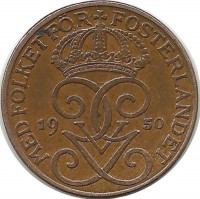Монета 1 эре.1950 год, Швеция.